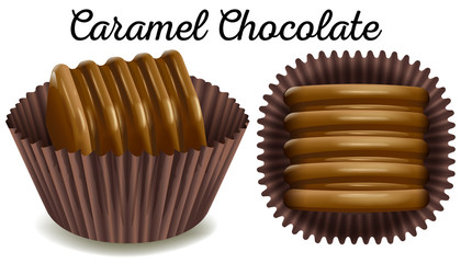 Caramel chocolate in brown cup
