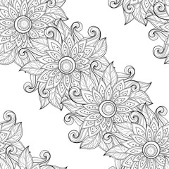 Vector Seamless Monochrome Floral Pattern
