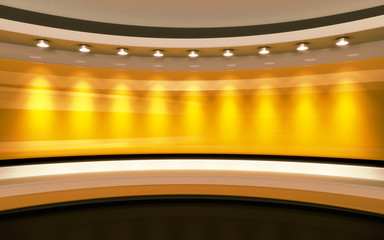 Yellow Studio. Yellow wall with light. Yellow background. Yellow back drop. 3d rendering