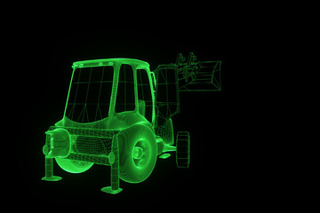 Excavator in Hologram Wireframe Style. Nice 3D Rendering

