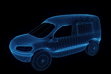 Transport Car in Hologram Wireframe Style. Nice 3D Rendering
