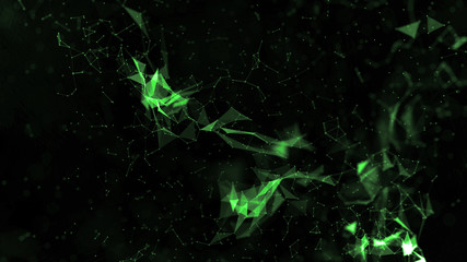 3D rendering abstract digital background with cybernetic particles. Abstract triangular background. Advanced plexus fantasy abstract technology and engineering background. Depth of field settings.