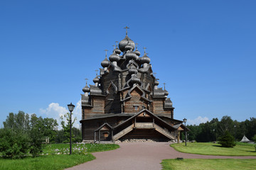 Fototapeta na wymiar Wooden church (Pokrovskaya church), St. Petersburg, Russia. 