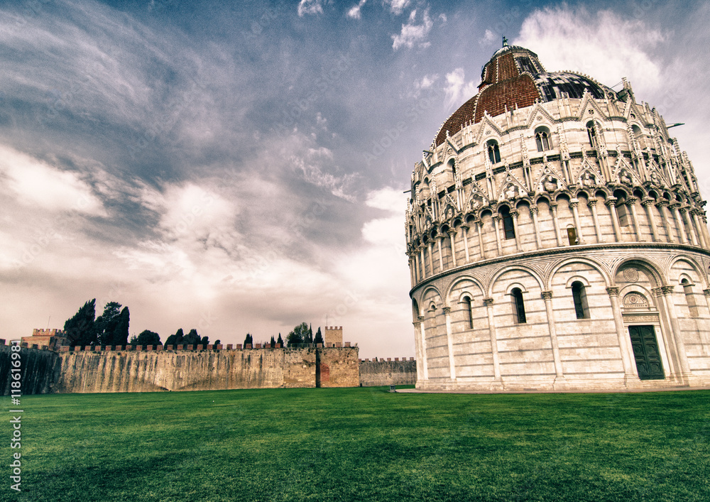 Wall mural romanesque style baptistery in pisa, italy