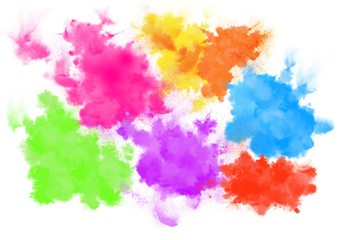 Holi color pigments splatters background