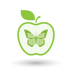 Isolated  line art apple icon with a butterfly