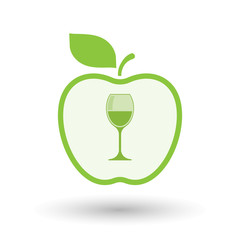 Isolated  line art apple icon with a cup of wine