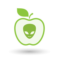 Isolated  line art apple icon with an alien face