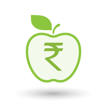 Isolated  line art apple icon with a rupee sign