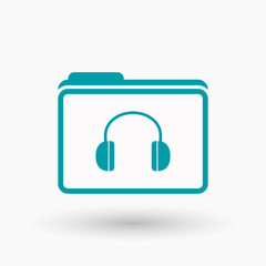 Isolated  line art  folder icon with a earphones