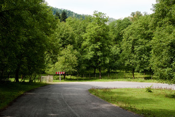 Fototapeta na wymiar Bend in the road in the mountains of Abkhazia