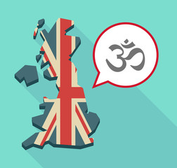 Long shadow United Kingdom map with a comic balloon and an om si