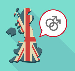 Long shadow United Kingdom map with a comic balloon and a gay si
