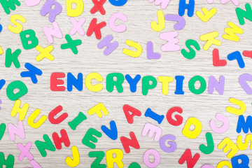 Bunter Buchstabensalat mit Wort encryption - obrazy, fototapety, plakaty