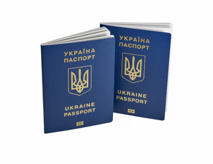 Ukrainian biometric passports isolated on white background