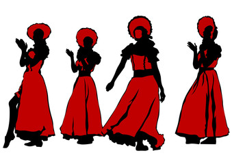 Variety dancers on stage on a white background