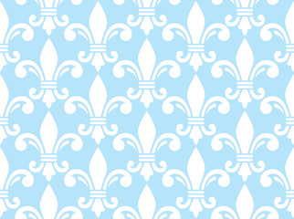 Fleur de lis white and blue semless pattern - French floral background