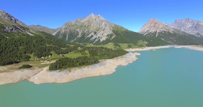 Aerial 4k - Dighe di Cancano e San Giacomo - Valdidentro - Valtellina (IT) - vista della Val Trela e Alpisella 