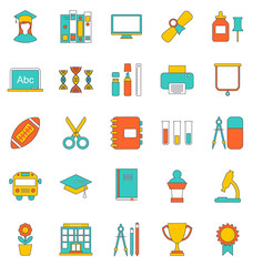Set Flat Line Icons of School Equipment and Tools