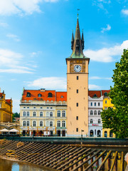 Fototapeta premium Old Town Water Tower on river Vltava embankment, Prague, Czech Republic