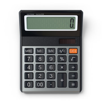 Electronic calculator.3D rendering.Isolated on white background.Top view.