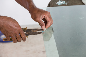 glazier work installing glass in site construction
