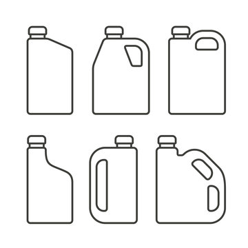 Blank White Plastic Canisters Icons Set for Motor Machine Oil. Vector
