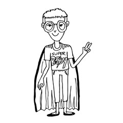 doodle kid super hero cartoon icon hand draw illustration design