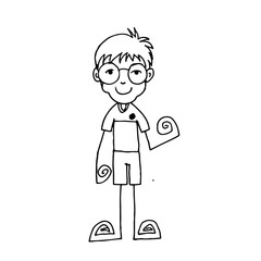 doodle boy cartoon icon hand draw illustration design by Jaidee