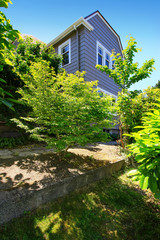 American craftsman house exterior. View from garden