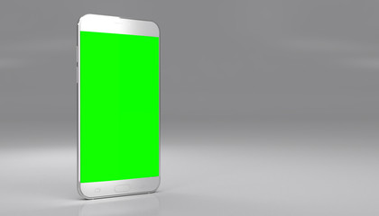Smartphone Screen Mock Up In White Studio Environment, Green Screen, Vertical Position