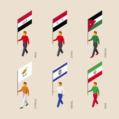 Isometric 3d people with flags