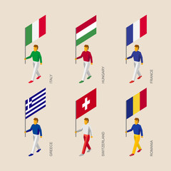 Isometric 3d people with flags
