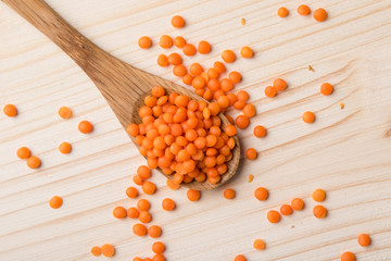 red lentils with spoon
