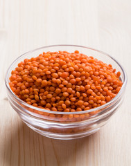 red lentils in glass bowl