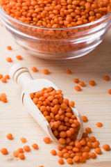 red lentils with scoop