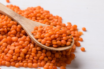 red lentils with spoon