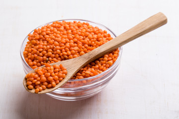 red lentils with spoon