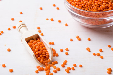 red lentils with scoop