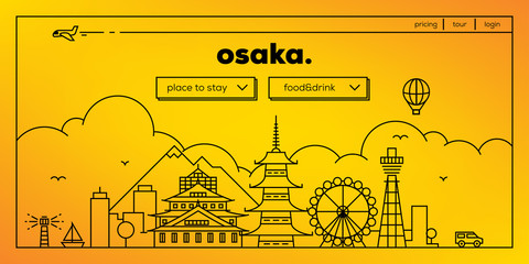 Fototapeta premium Osaka Modern Web Banner Design with Vector Linear Skyline