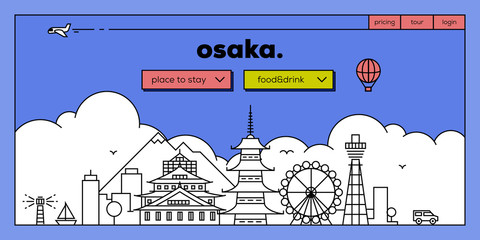 Naklejka premium Projekt nowoczesnych banerów internetowych w Osace z liniową linią horyzontu wektorowego