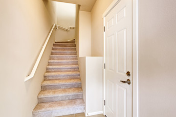 Hallway interior. View of carpet stairs.