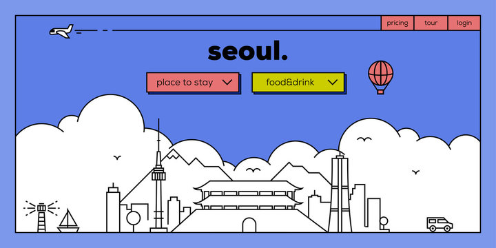 Seoul Modern Web Banner Design with Vector Linear Skyline