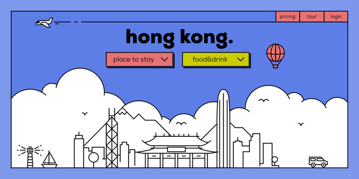 Hong Kong Modern Web Banner Design with Vector Linear Skyline