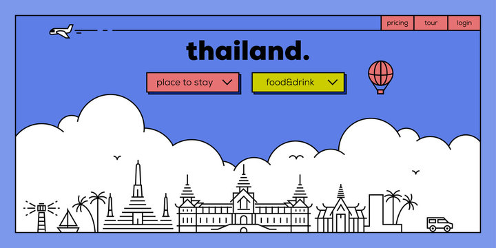 Thailand Modern Web Banner Design with Vector Linear Skyline
