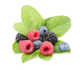 Mix of different berries on a white background. Isolated