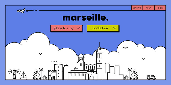 Marseille Modern Web Banner Design with Vector Linear Skyline
