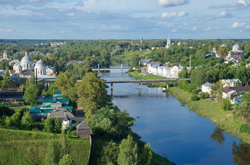 The view from the heights of the city of Torzhok in the Tver region and the river Tvertsa, Russia