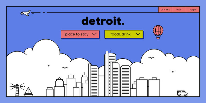 Detroit Modern Web Banner Design with Vector Linear Skyline