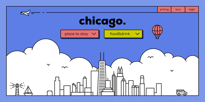 Chicago Modern Web Banner Design with Vector Linear Skyline